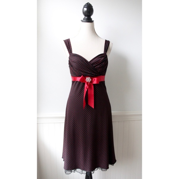 Black & Red Polka Dot Dress w/Ribbon Waist Size S - Picture 1 of 8